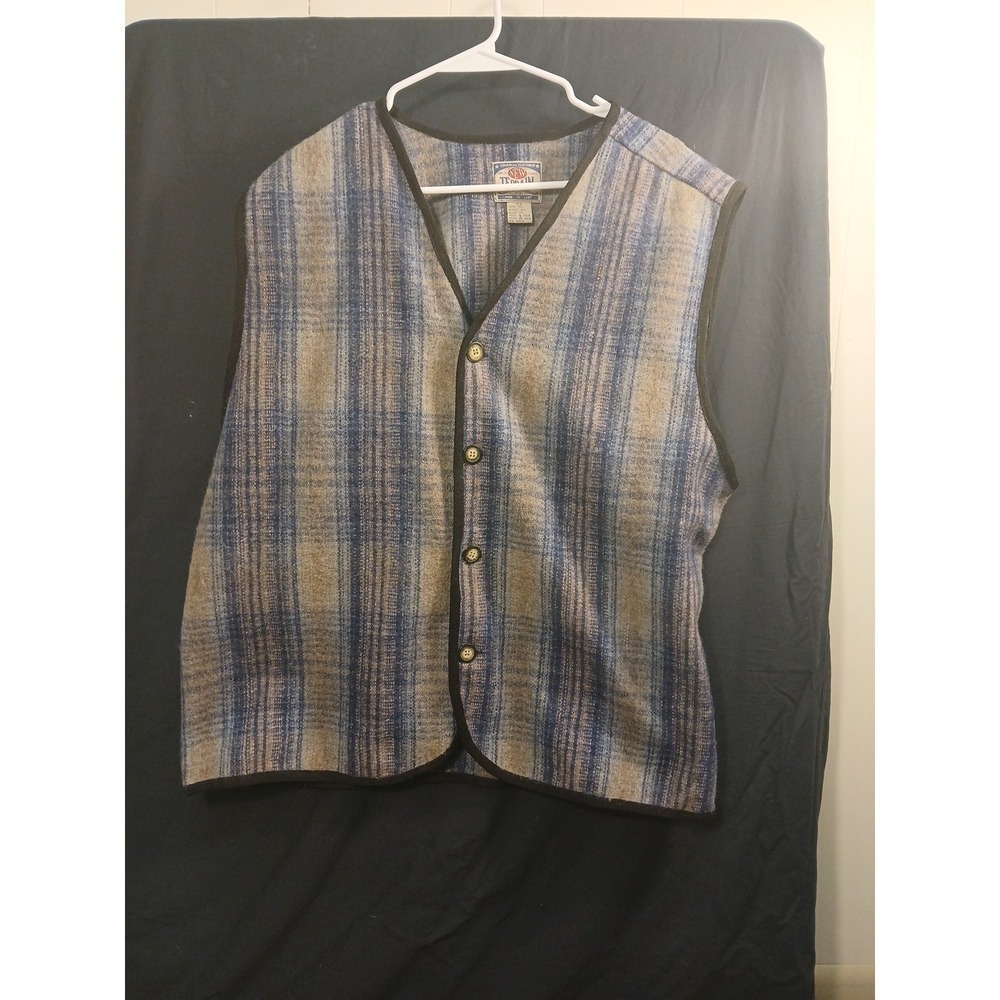 Vintage‎ New Terrain Wool Blend Lined  Vest Blue Gray Stripes Mens Large